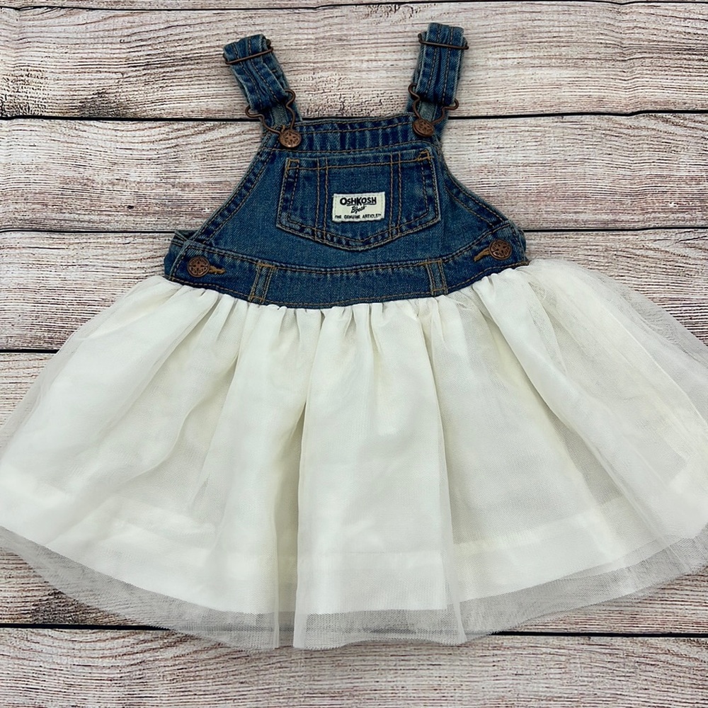 Osh Kosh Overall Dress with Cream Tulle Skirt Size 12 Months